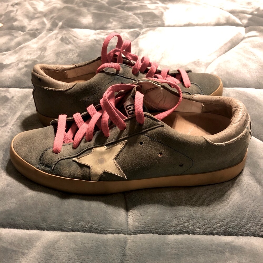 Golden Goose grey velvet Superstar sneakers with hot pink laces, EU 39, Size 9